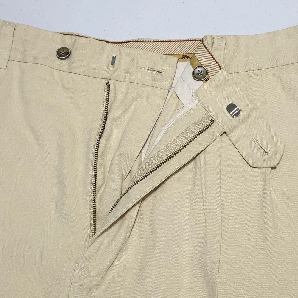 Tommy Bahama Silk Cotton Blend Pleated Herringbone Shorts Mens 38 Cream Y2K